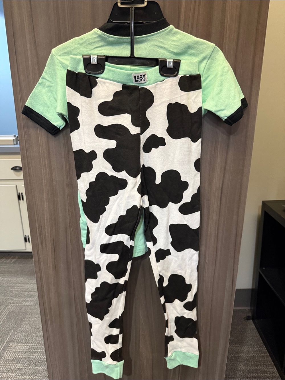 Lazy One Kids Mint and Black Cow-Print Pajama Set - Picture 3 of 5